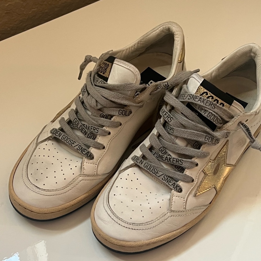 Golden Goose Ball Star Cream/White/Gold Womens Sneakers US7